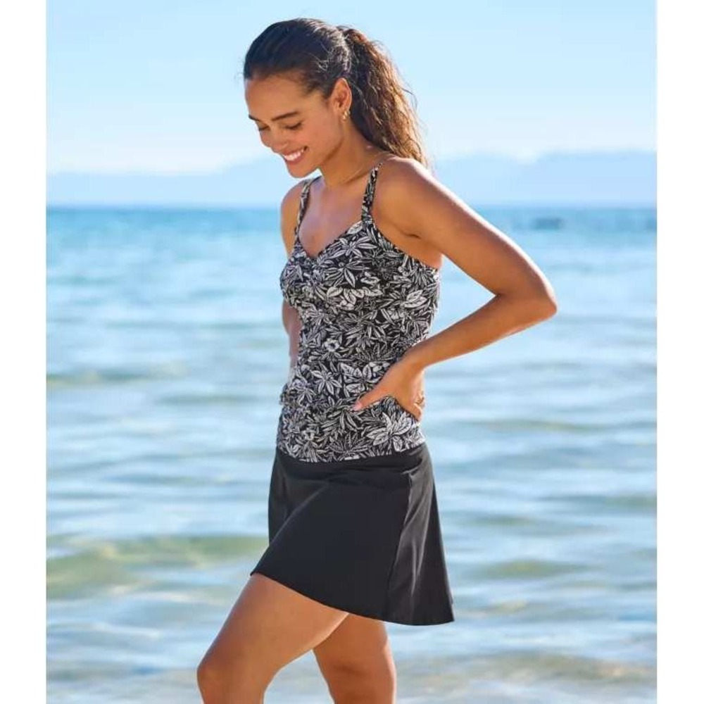 NWT LL Bean SunSmart Shaping Tankini Top 8 Black Fern Floral Tropical UPF 50+
